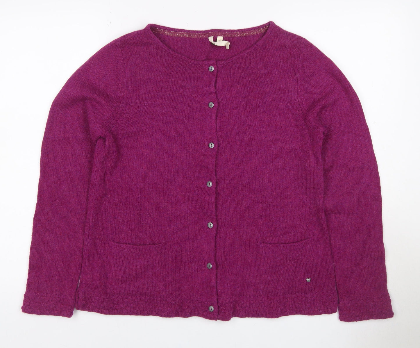 White Stuff Women Purple UK 16 Wool Alpaca Button Cardigan Pockets