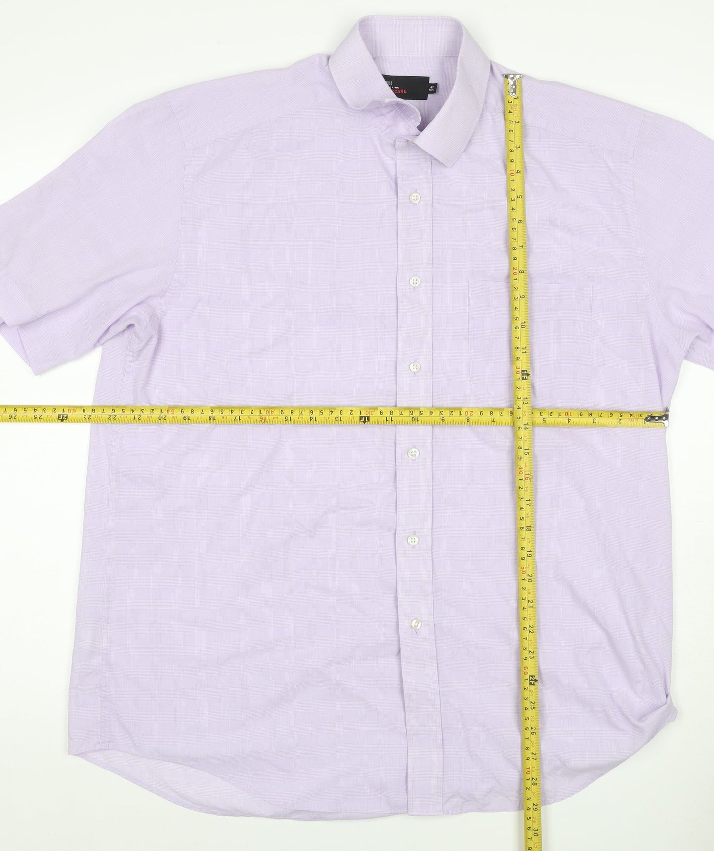 Marks & Spencer Men’s Purple 16.5 Check Easy Care Short Sleeve Shirt
