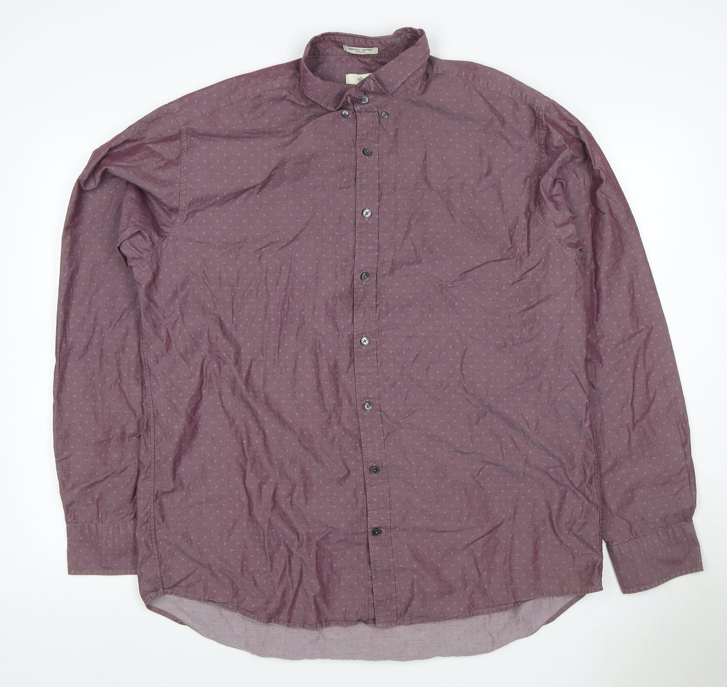 GANT Men's Purple 2XL Geometric Cotton Button-Down Long Sleeve Shirt