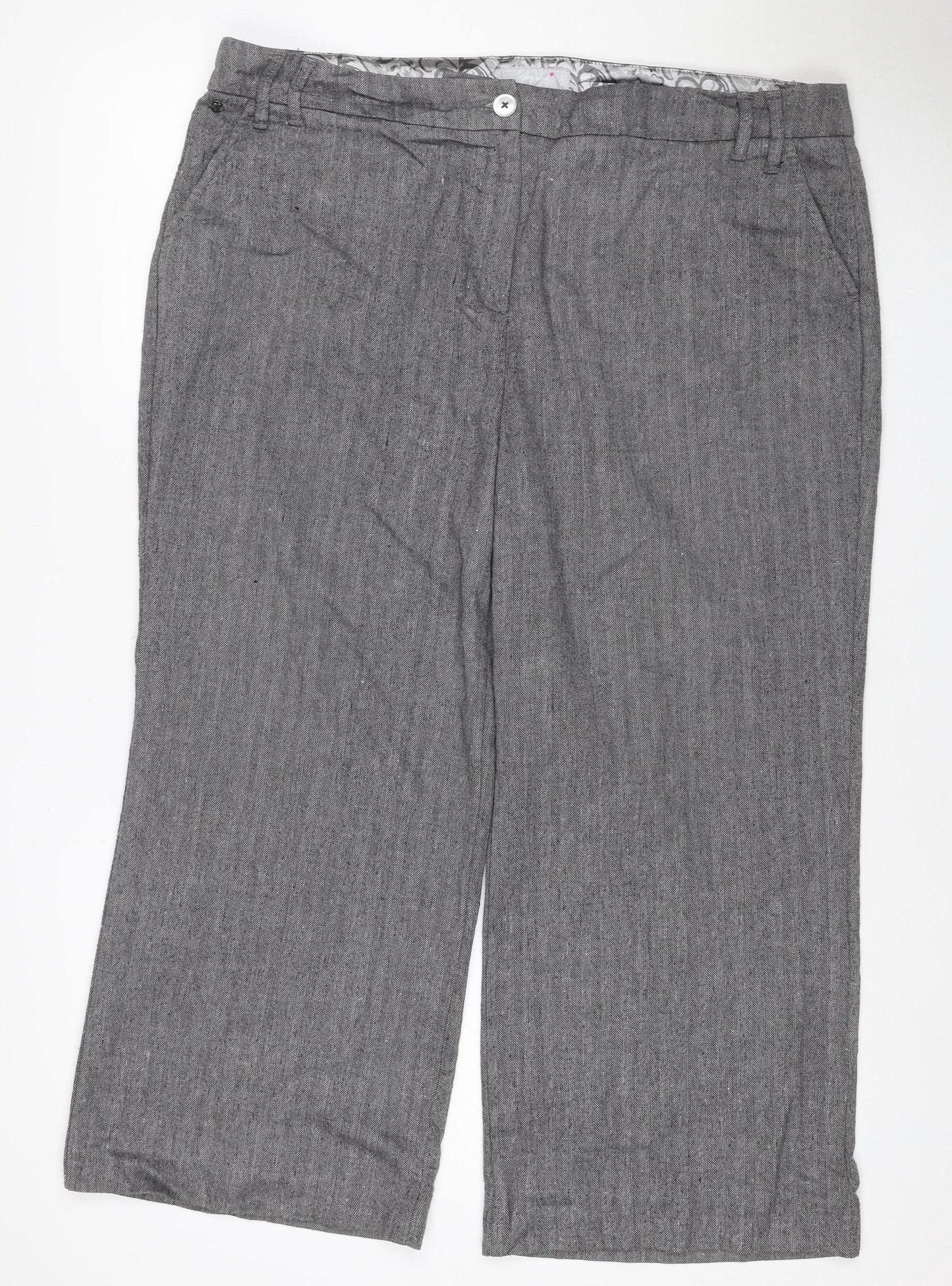 Per Una Women’s Grey Herringbone Trousers UK 18 Straight Linen Blend