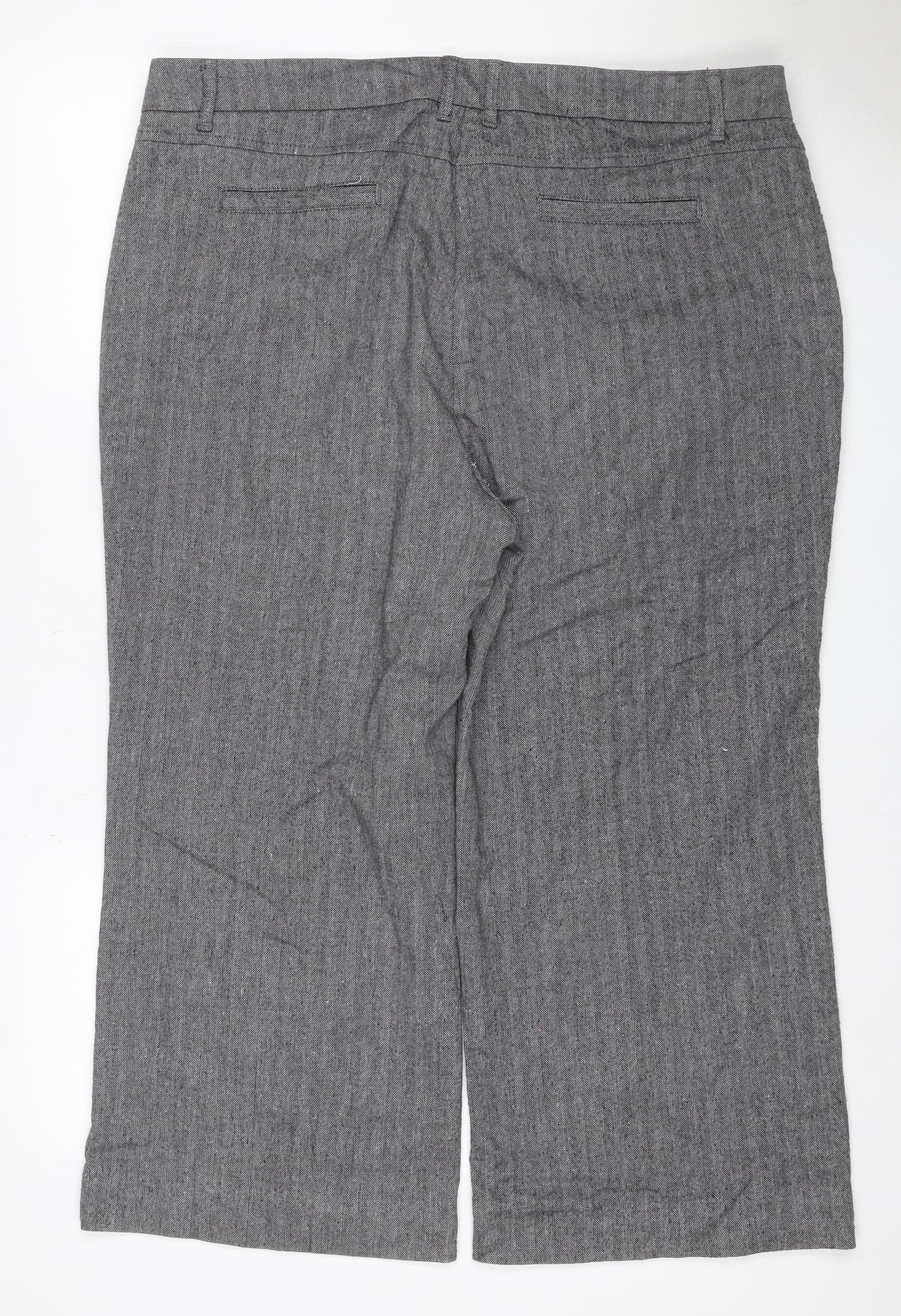 Per Una Women’s Grey Herringbone Trousers UK 18 Straight Linen Blend