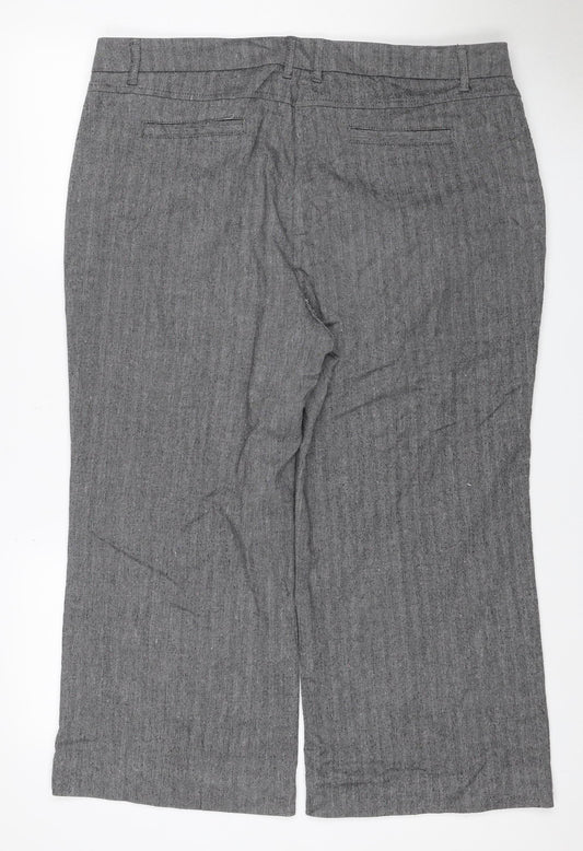 Per Una Women’s Grey Herringbone Trousers UK 18 Straight Linen Blend