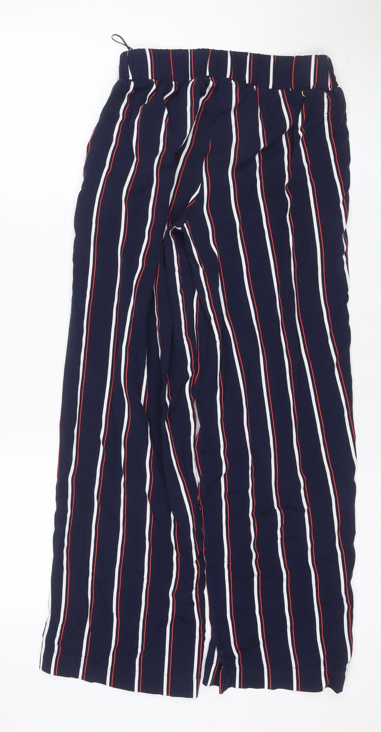 Next Women’s Blue Striped Wide Leg Drawstring Trousers UK 8 Petite