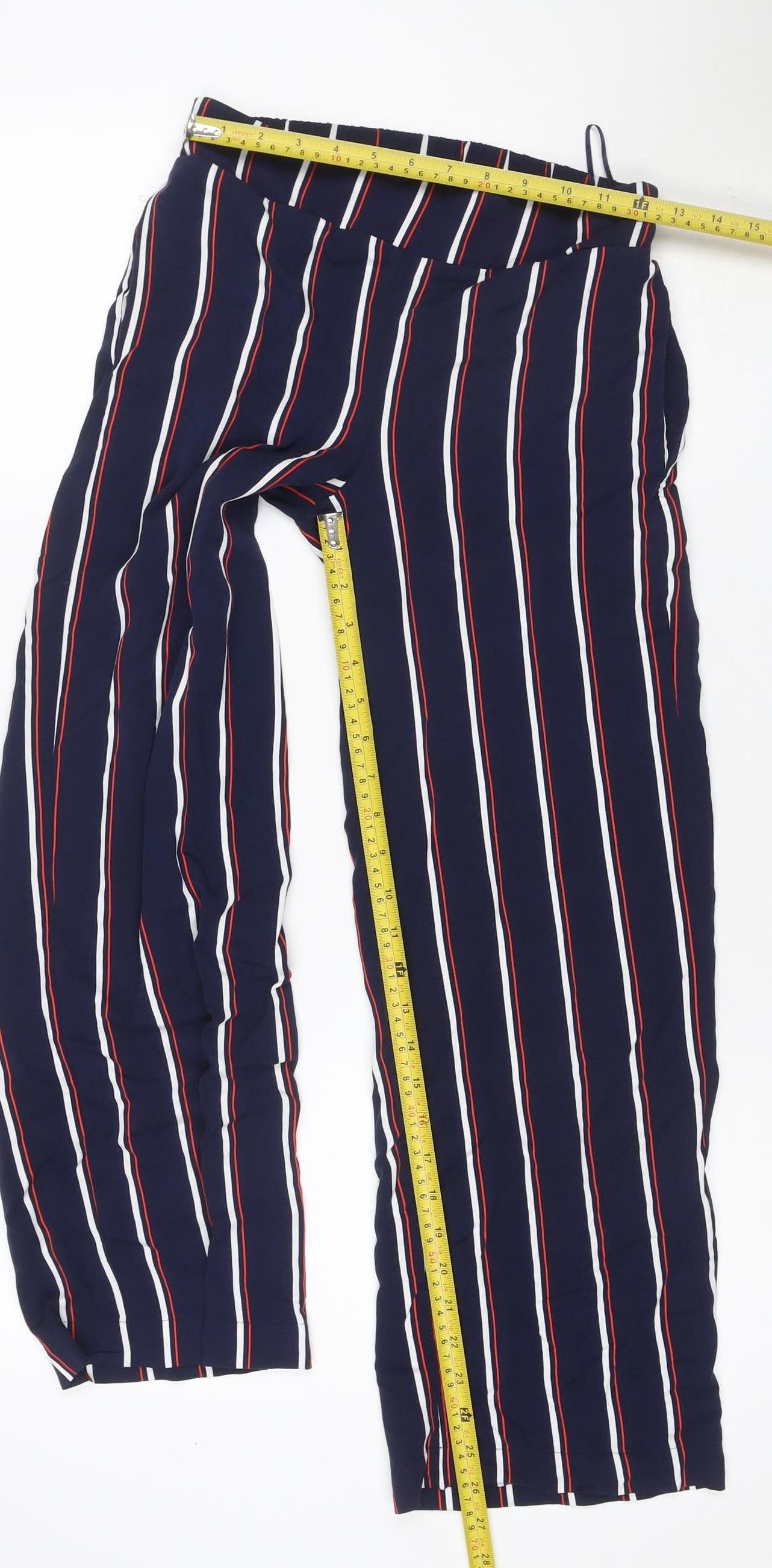 Next Women’s Blue Striped Wide Leg Drawstring Trousers UK 8 Petite