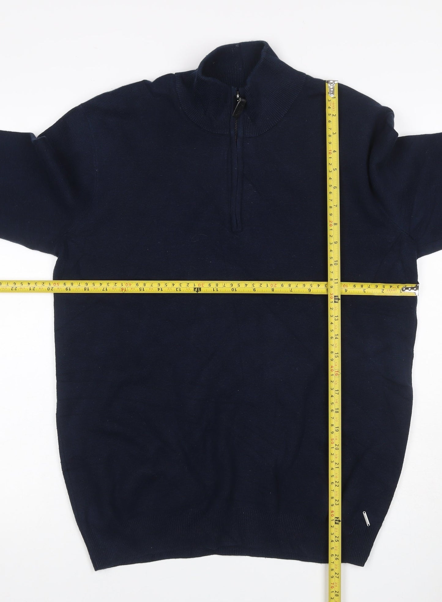 Superdry Men Blue L 1/4 Zip High Neck Knit Jumper