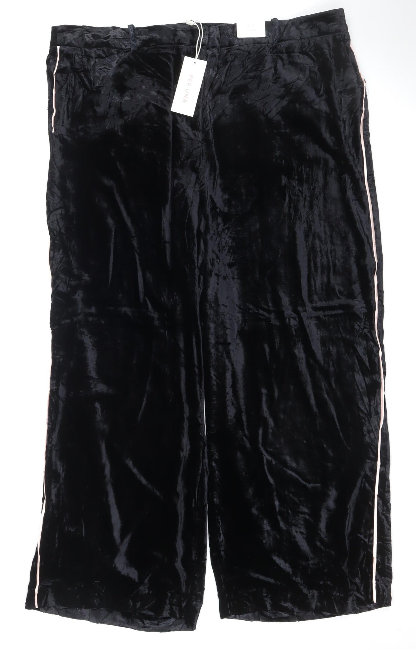 M&S Per Una Women’s Black Velvet Wide-Leg Trousers UK 22 Short