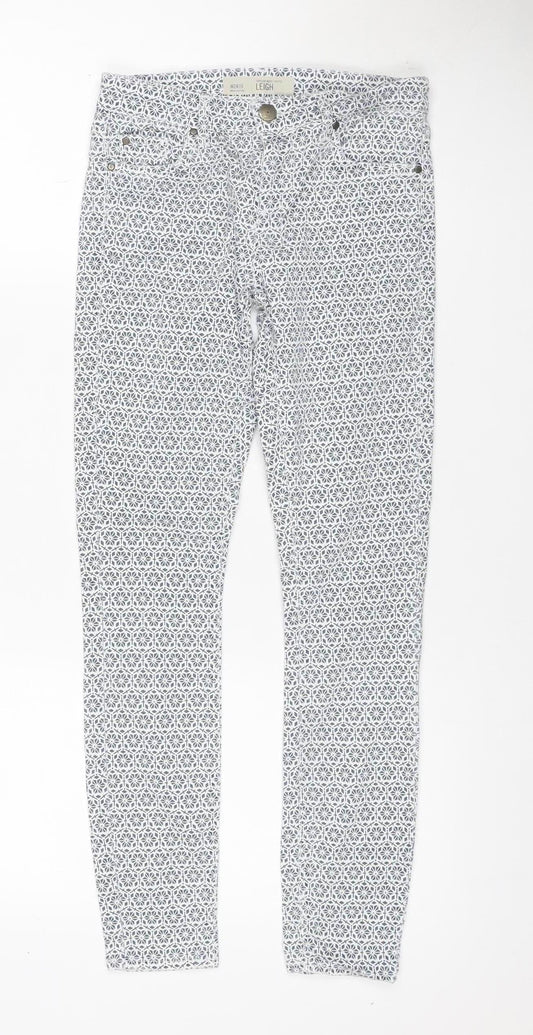 Topshop Women White Geometric Leigh Skinny Jeggings UK 6 Petite