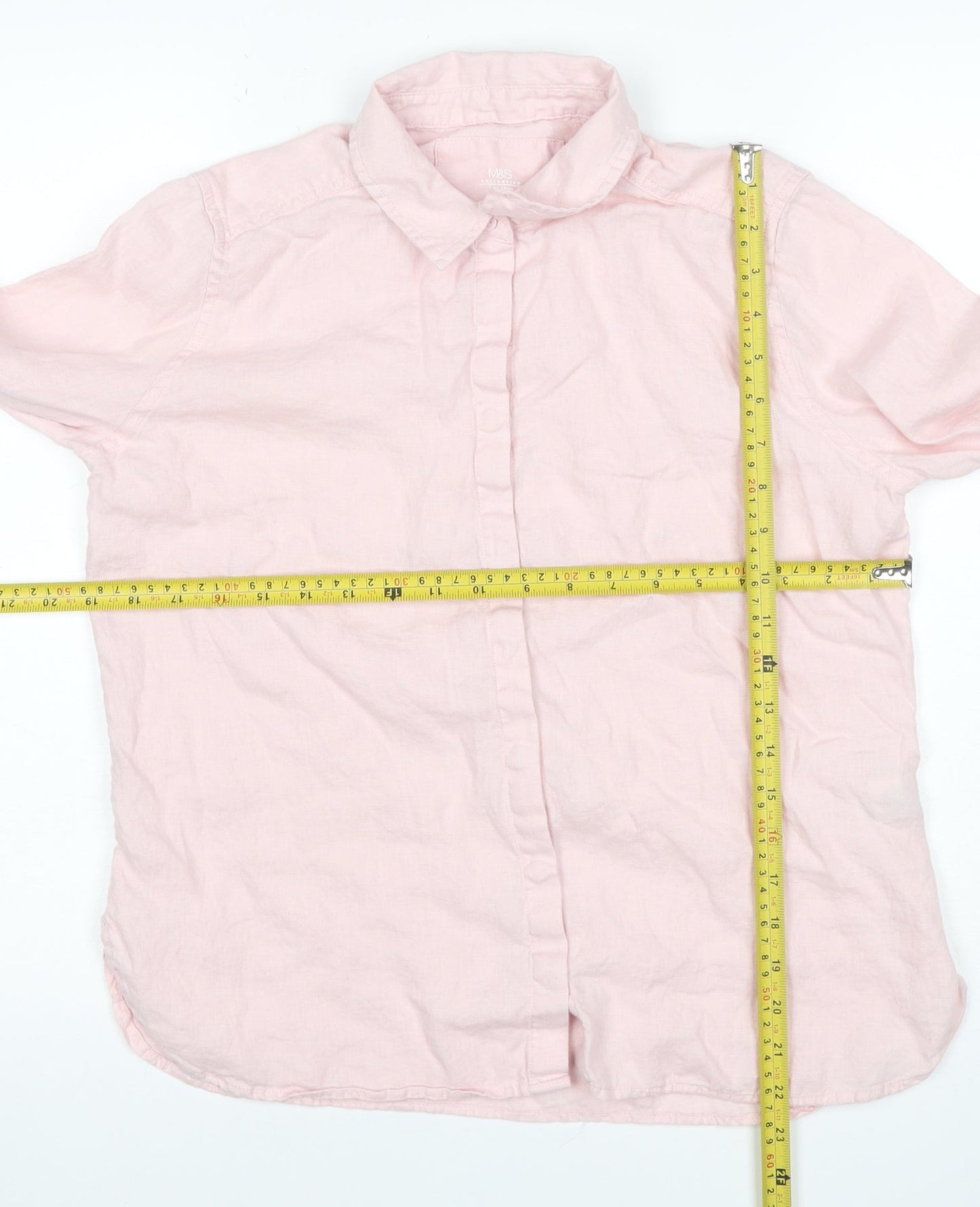 Marks and Spencer Women Pink UK 12 Pure Linen Collared Button-Up Shirt