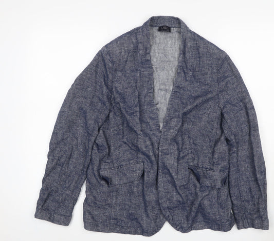 M&S Women’s Blue Linen Cotton Blend Open Front Blazer UK 18