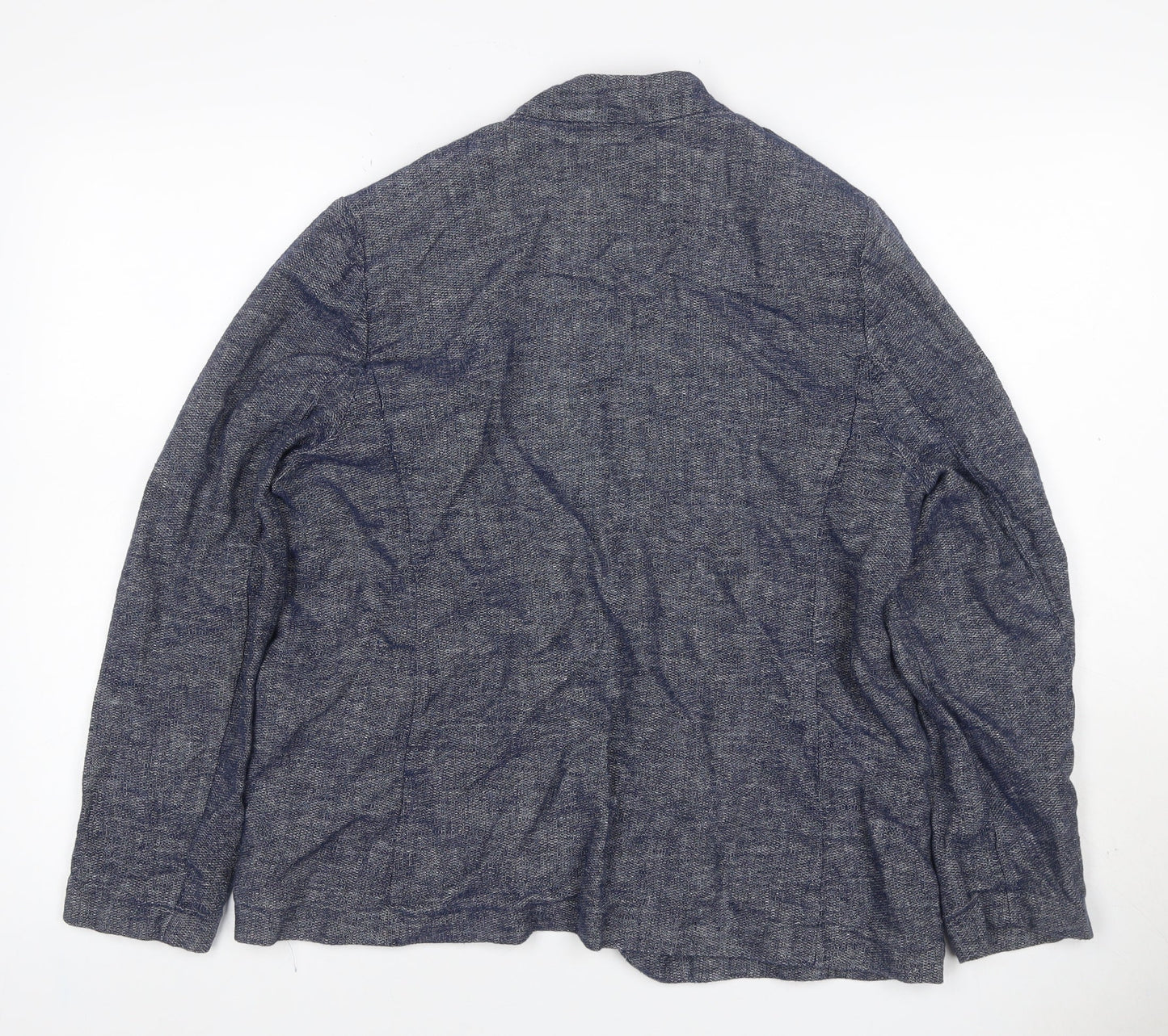 M&S Women’s Blue Linen Cotton Blend Open Front Blazer UK 18