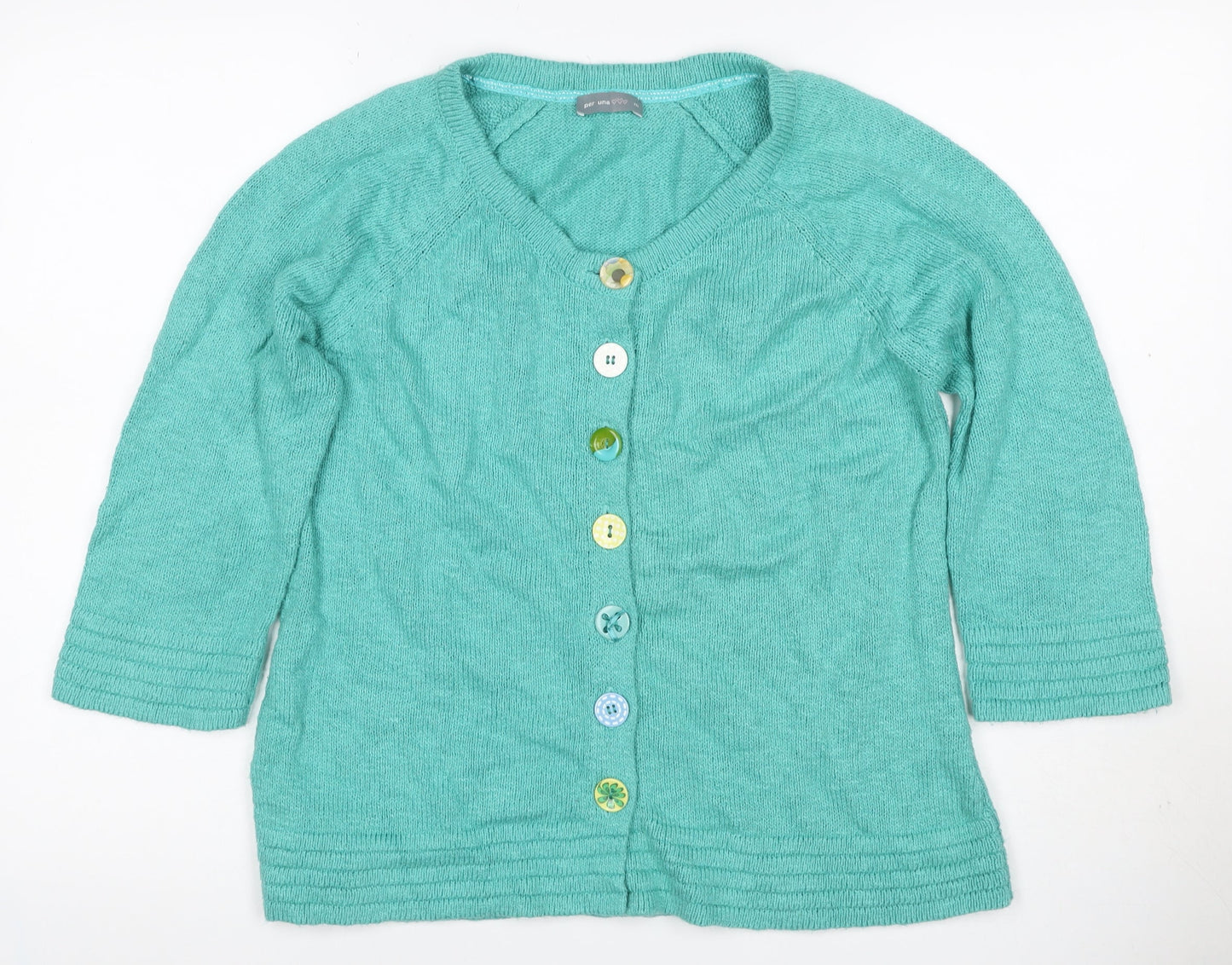 Per Una Women’s Green Size 8 Ramie Cotton V-Neck Button Cardigan
