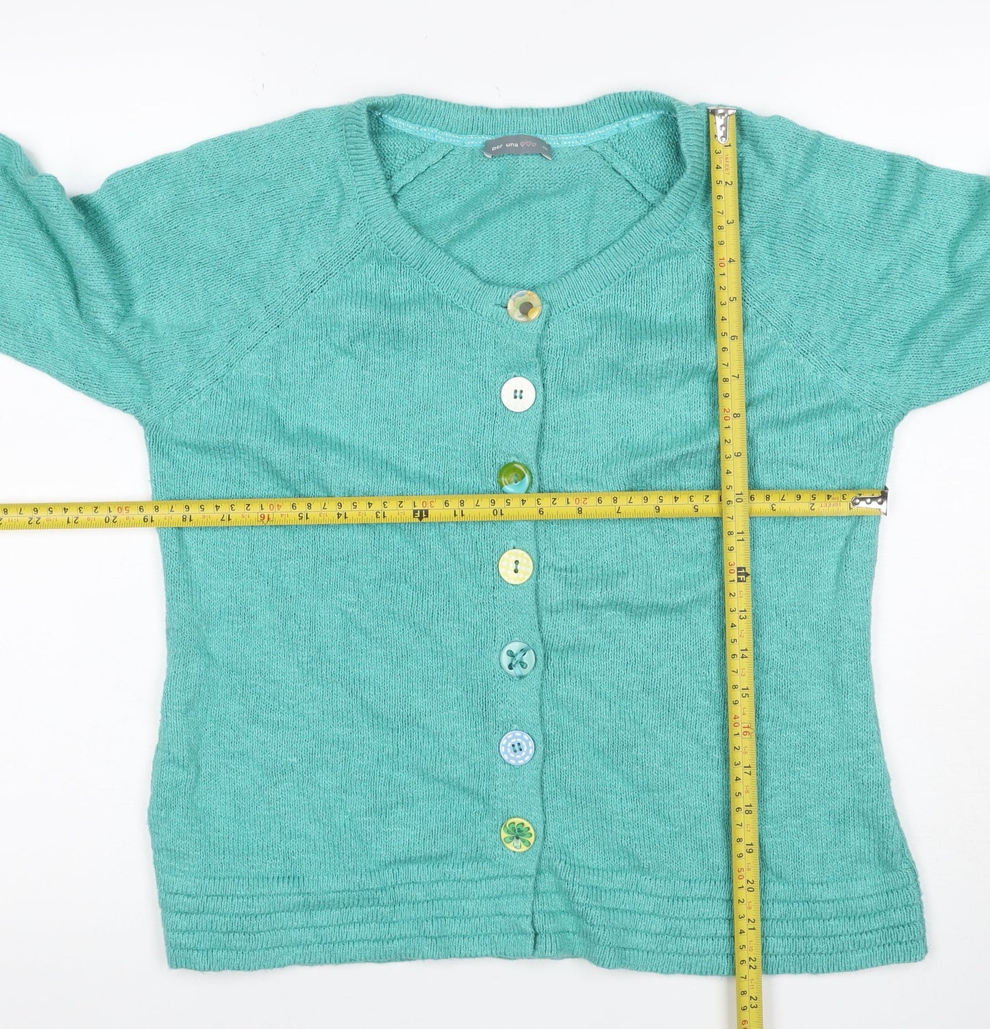 Per Una Women’s Green Size 8 Ramie Cotton V-Neck Button Cardigan