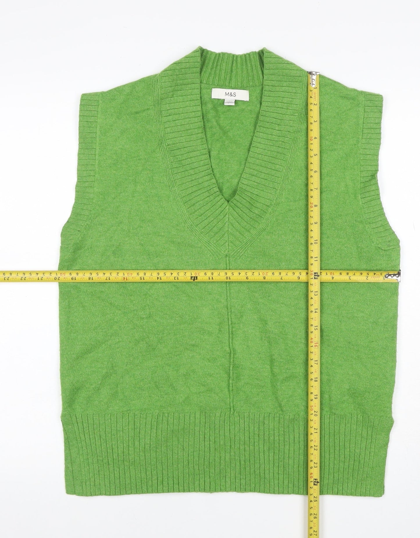 Marks and Spencer Women Green S V-Neck Sleeveless Knit Jumper Vest