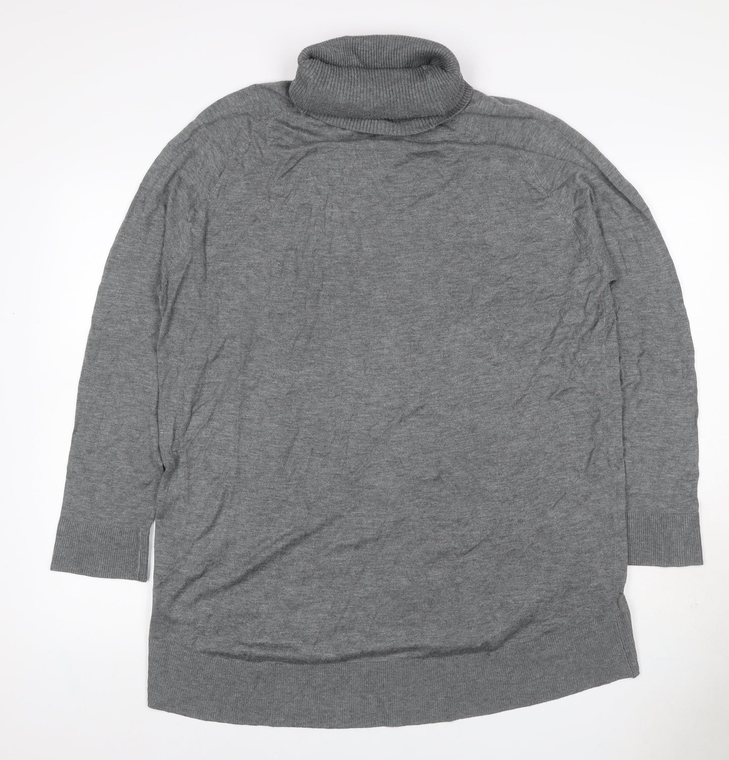H&M Women Grey UK 14 Roll Neck Long Sleeve Knit Tunic Jumper