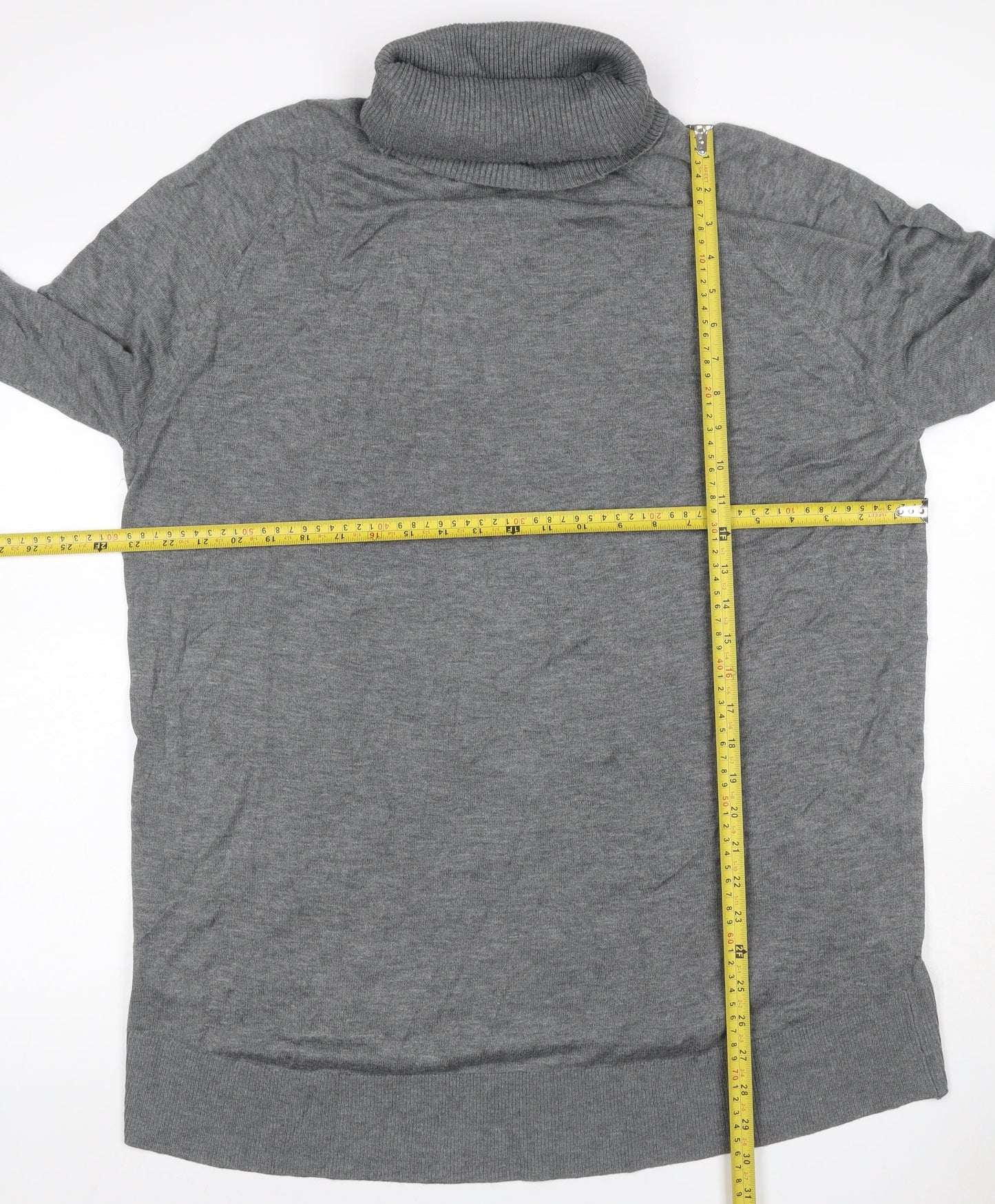 H&M Women Grey UK 14 Roll Neck Long Sleeve Knit Tunic Jumper