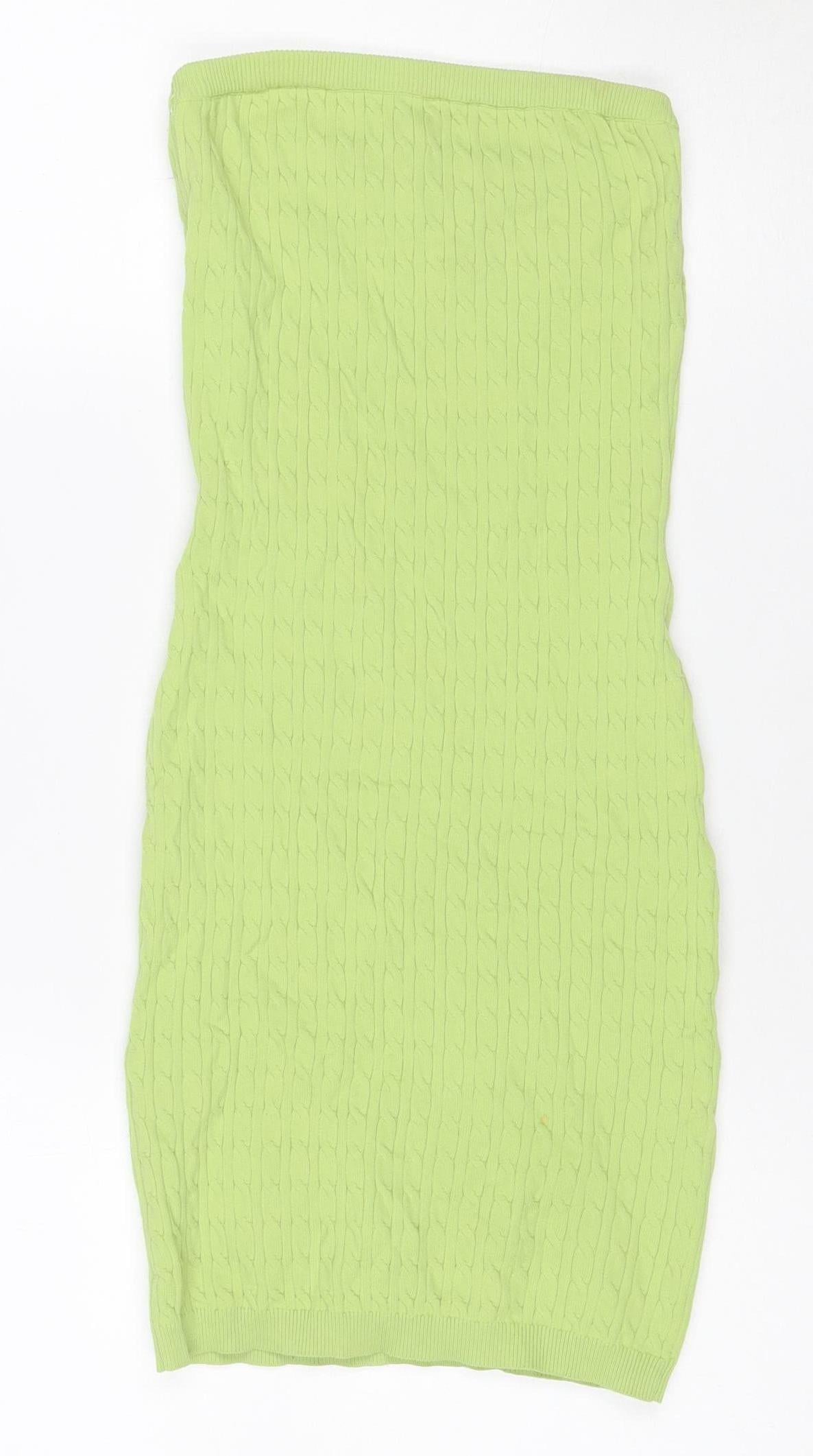 Bershka Women Green XS Bodycon Mini Knit Sleeveless Dress