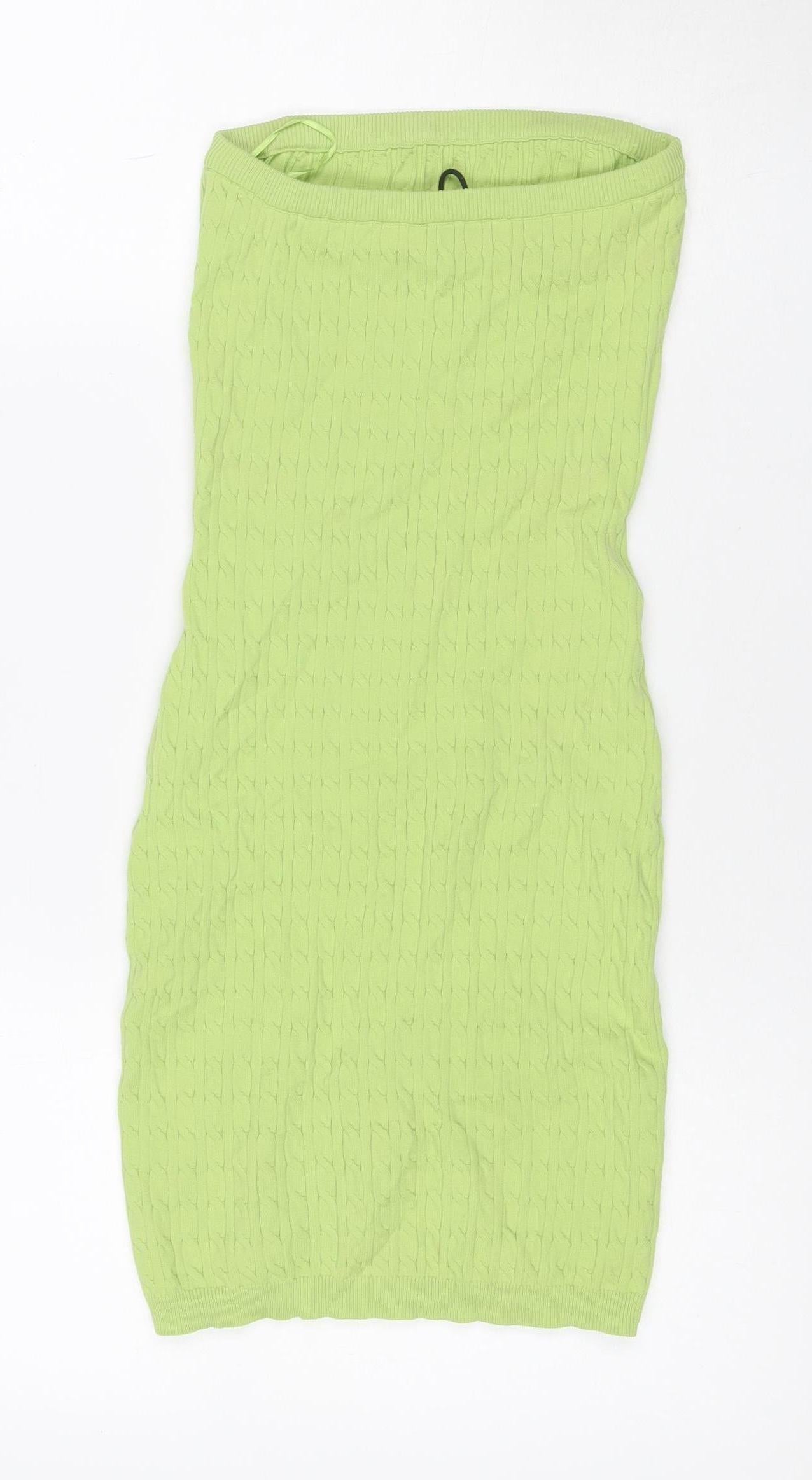 Bershka Women Green XS Bodycon Mini Knit Sleeveless Dress