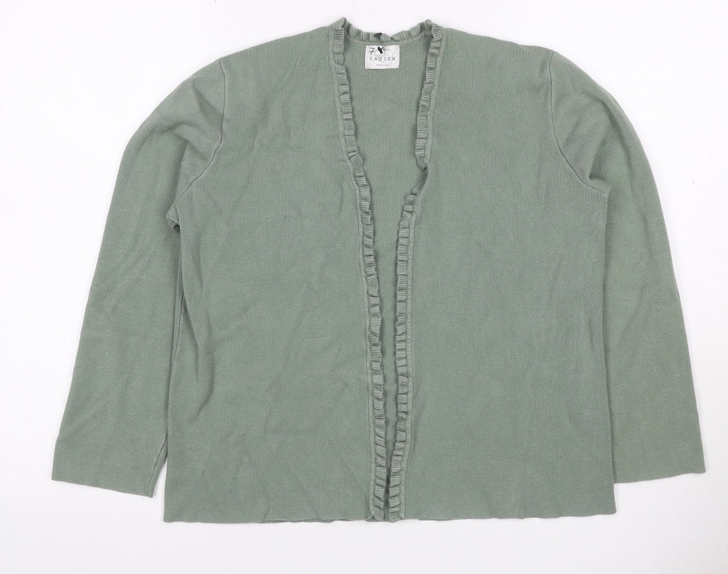 Eastex Women Green UK 14 Open Ruffle V-Neck Long Sleeve Cardigan