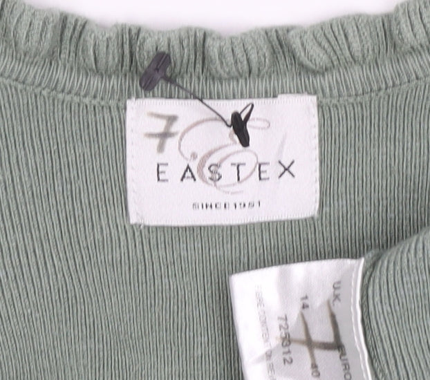 Eastex Women Green UK 14 Open Ruffle V-Neck Long Sleeve Cardigan