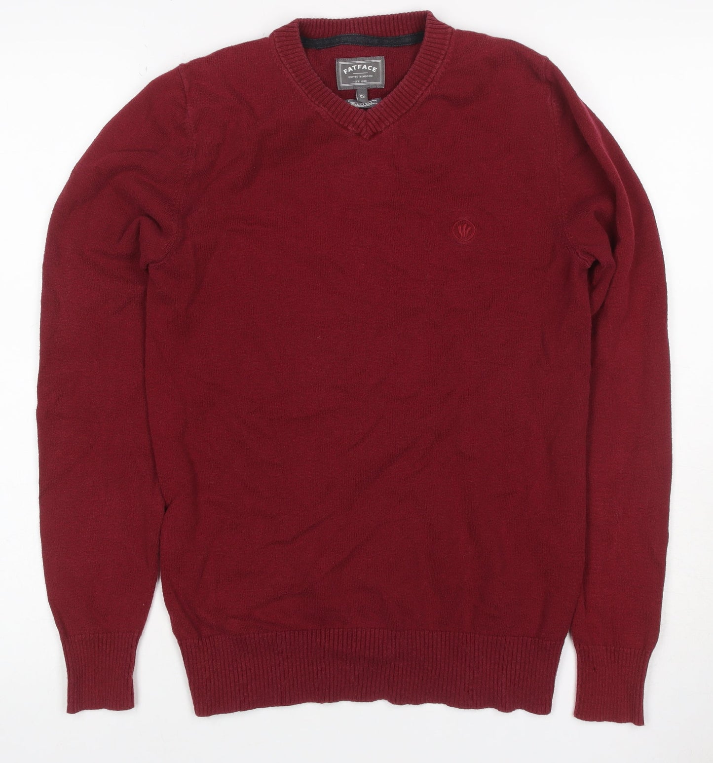 FatFace Men's Red XS V-Neck Pullover Cotton Blend Knit Jumper Logo
