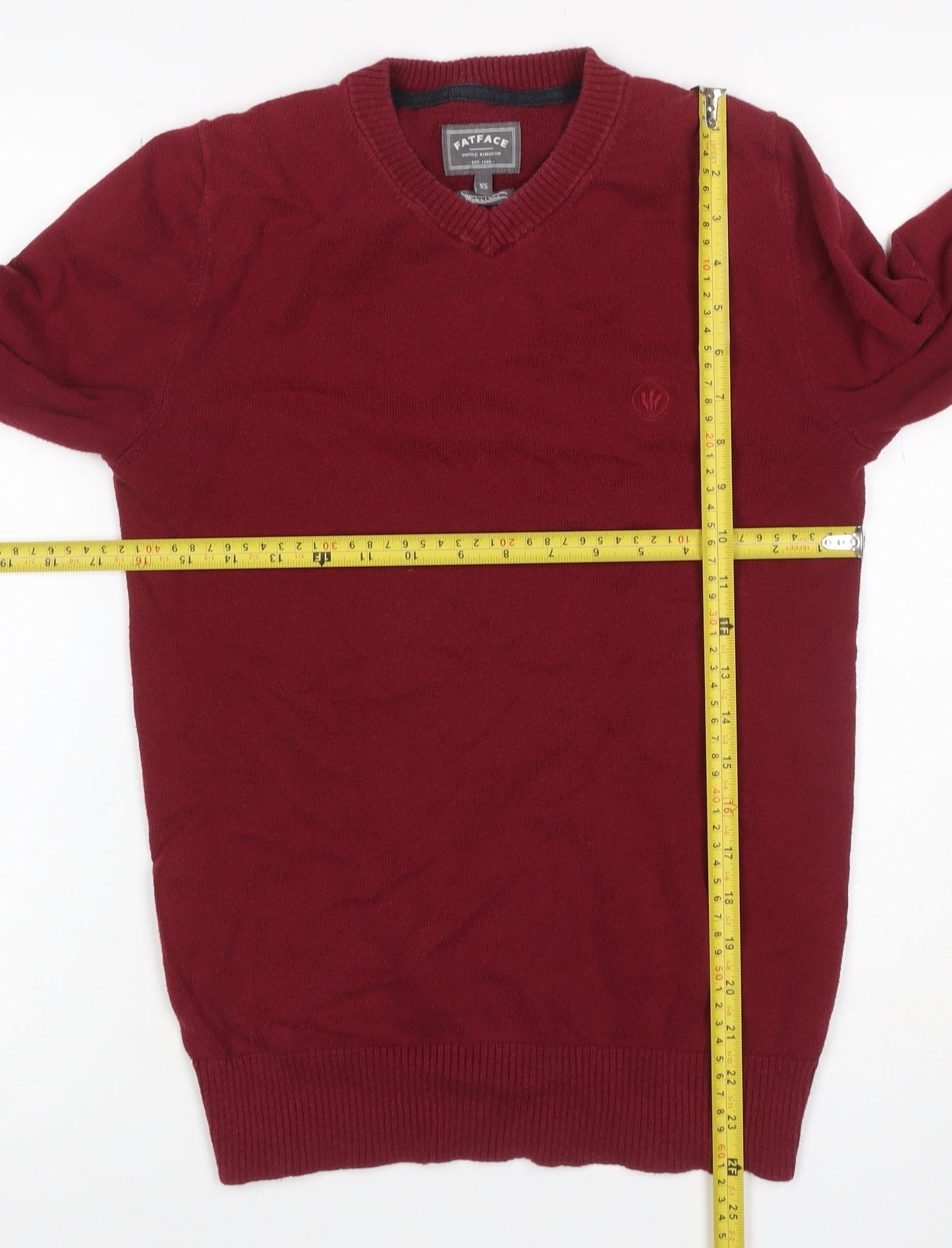 FatFace Men's Red XS V-Neck Pullover Cotton Blend Knit Jumper Logo