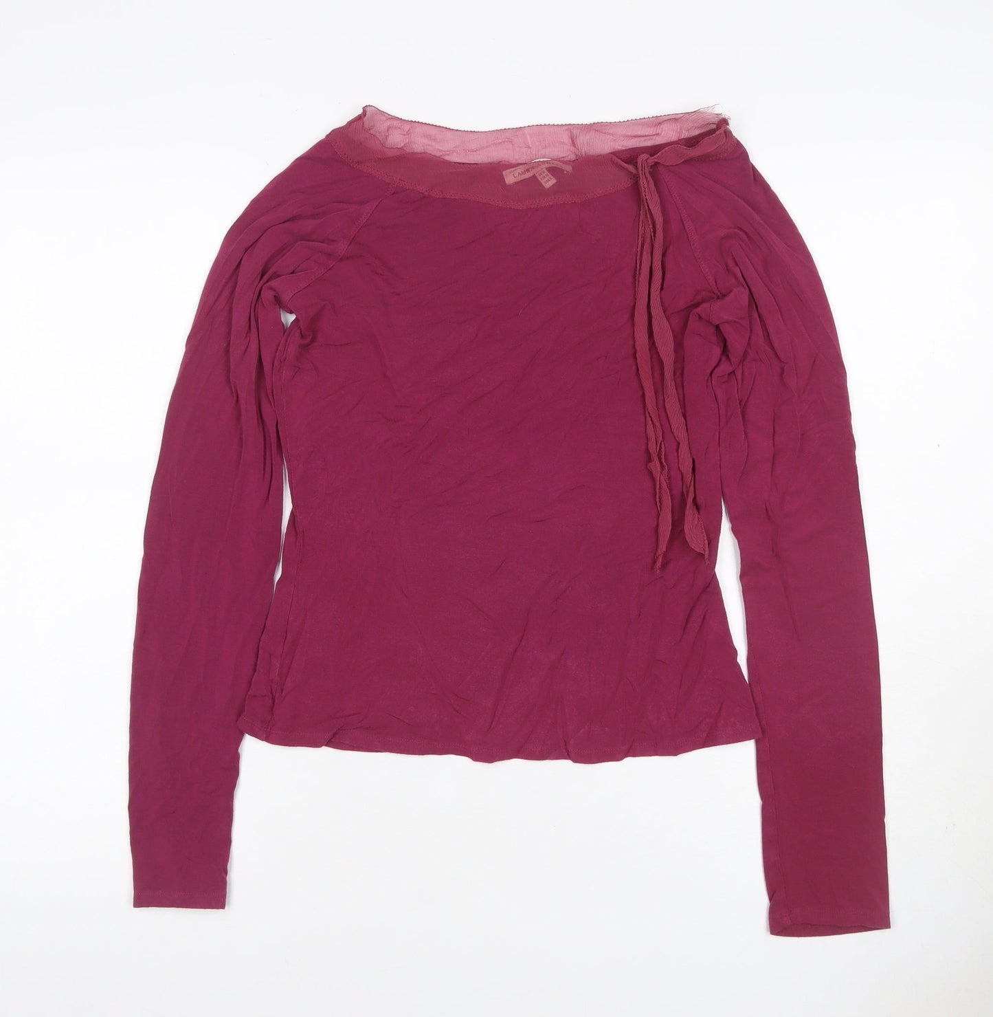Laura Ashley Women Burgundy UK 8 Basic Long Sleeve Boat Neck Jersey Top