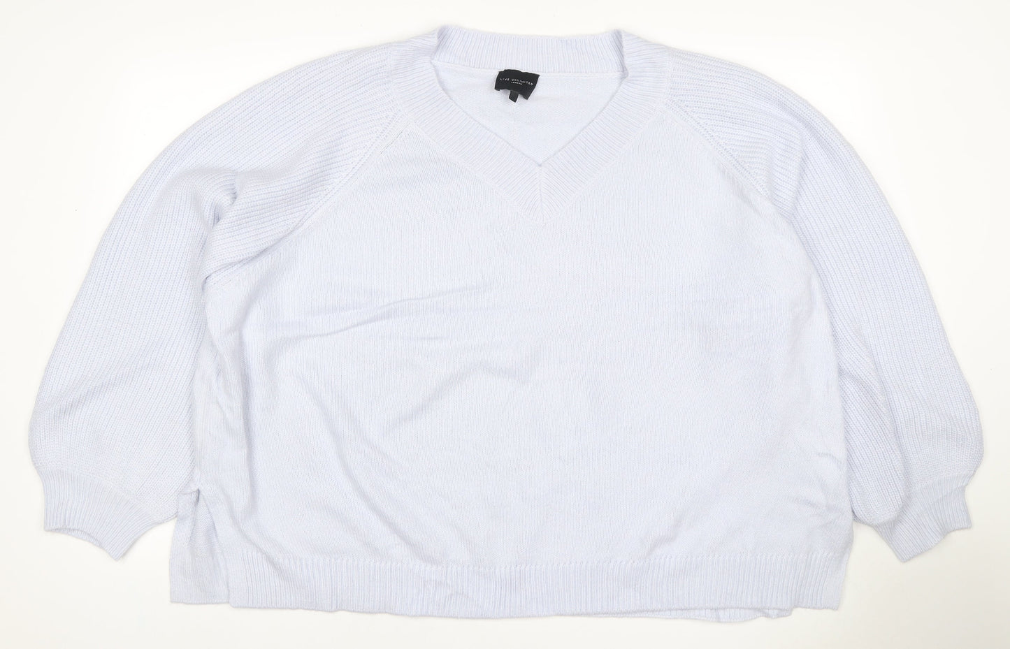 Live Unlimited London Women Blue UK 26 V-Neck Raglan Knit Jumper