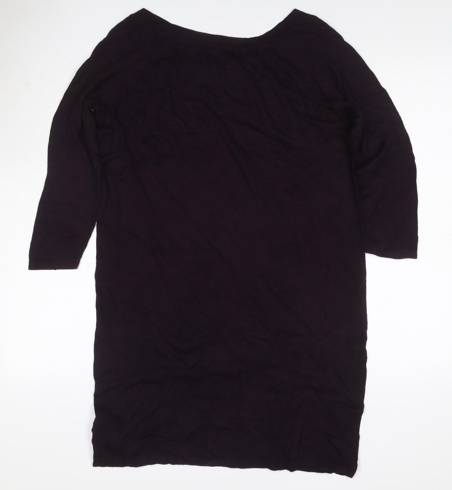 Gap Women Black M Jersey Knee Length Shift Dress 3/4 Sleeve Ruffle