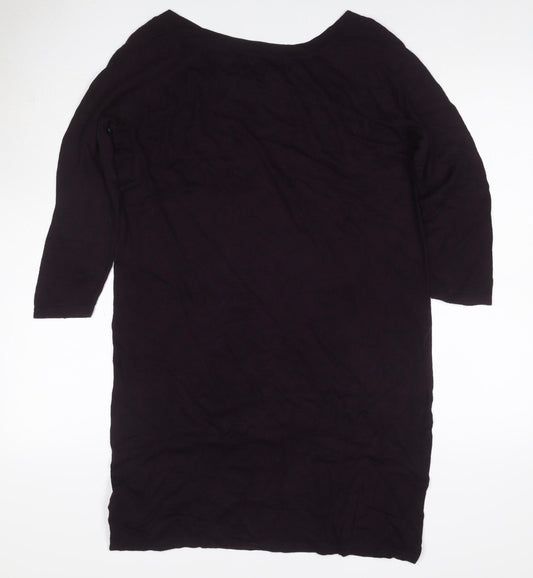 Gap Women Black M Jersey Knee Length Shift Dress 3/4 Sleeve Ruffle
