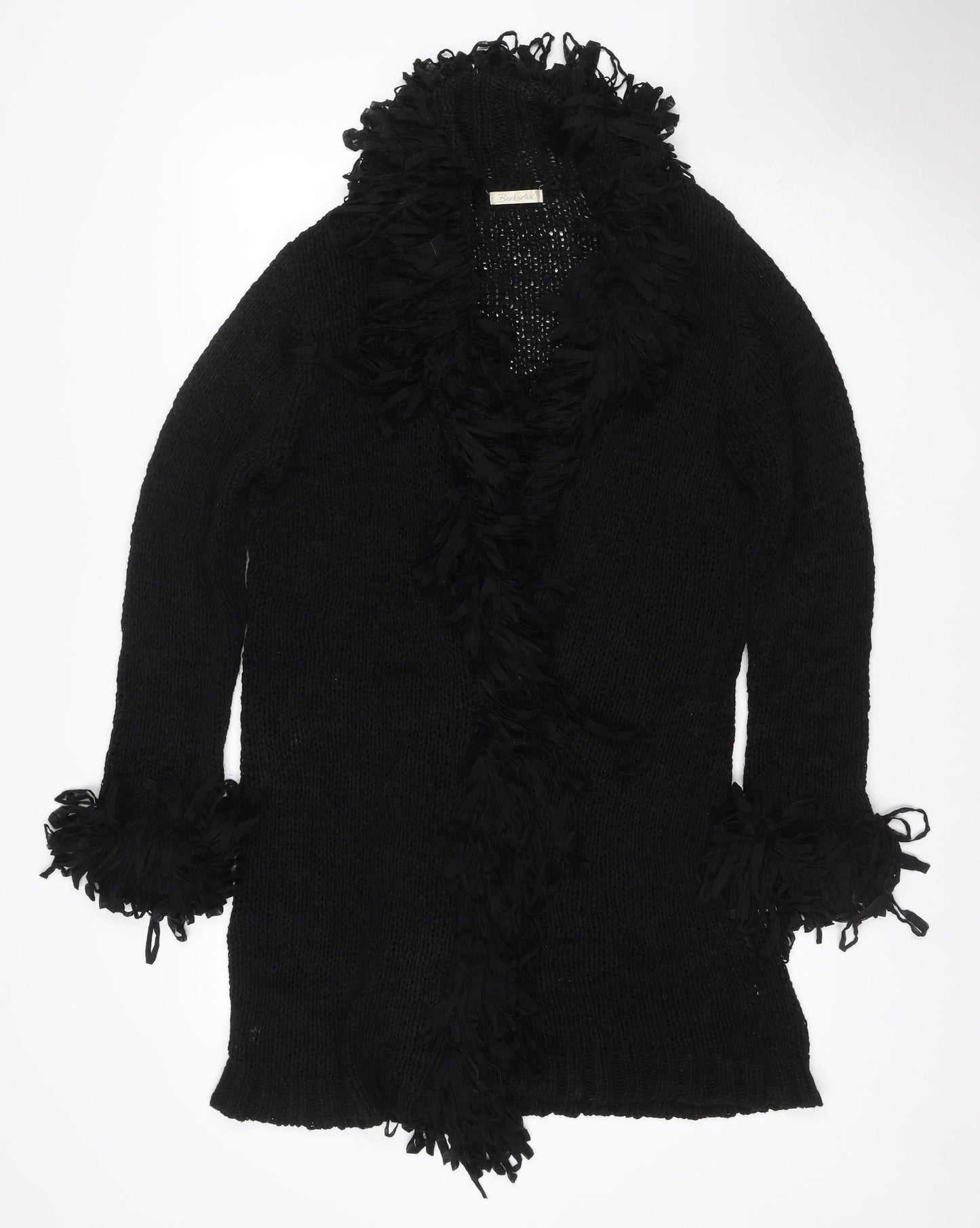 Berkertex Women's Black UK 14 Open Knit Fringe Cardigan Vintage