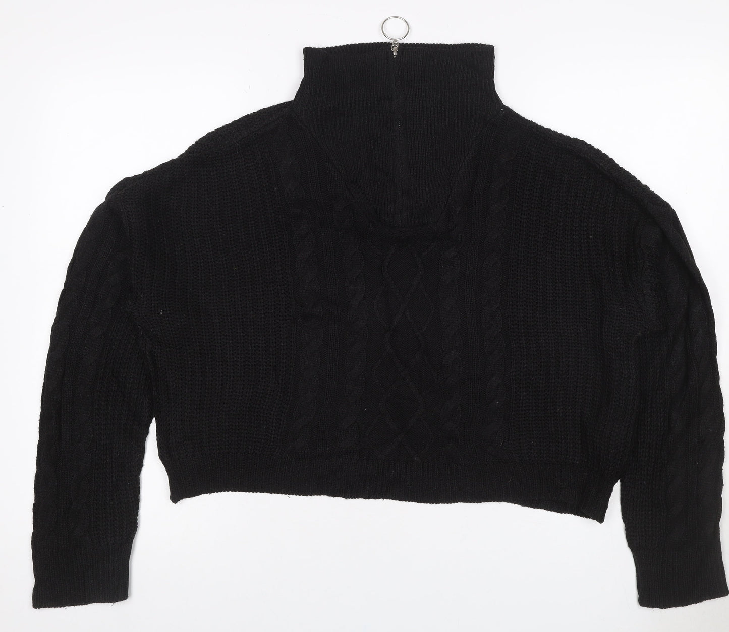 Brae Soul London Women Black L Cable Knit 1/4 Zip High Neck Jumper