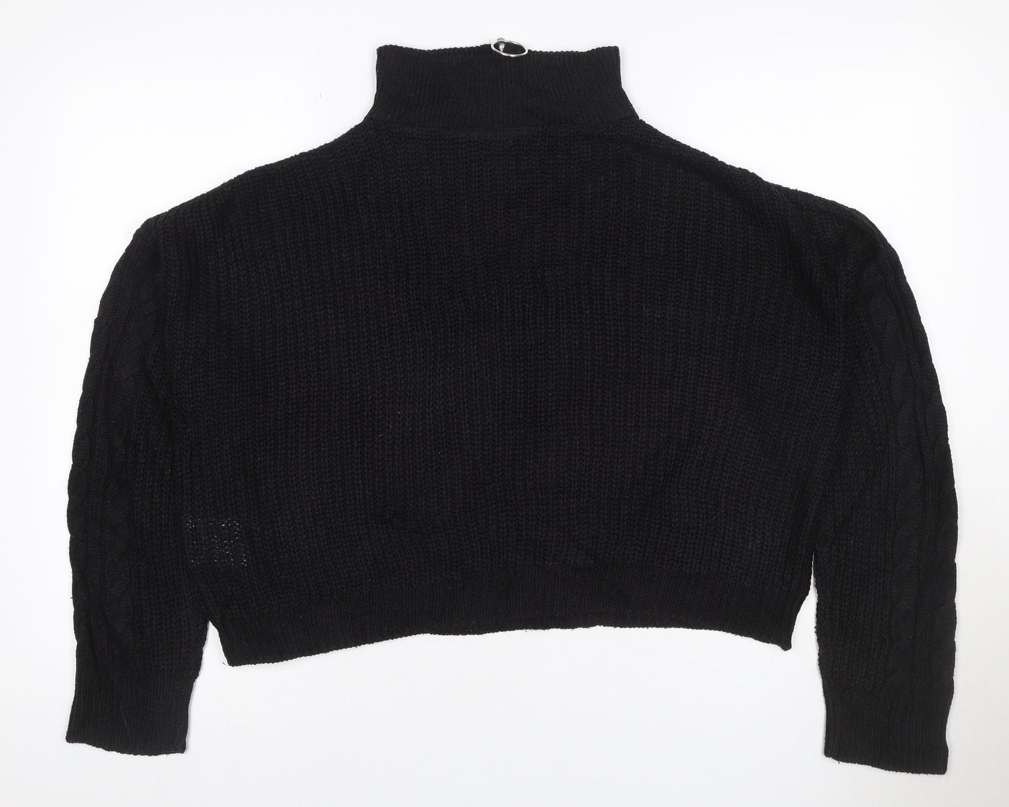 Brae Soul London Women Black L Cable Knit 1/4 Zip High Neck Jumper