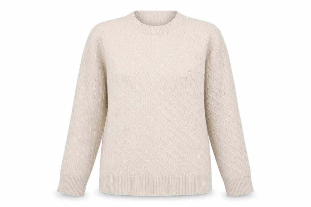 Front view of Massimo Dutti Women Ivory S Cable-Knit Cotton Blend jumper