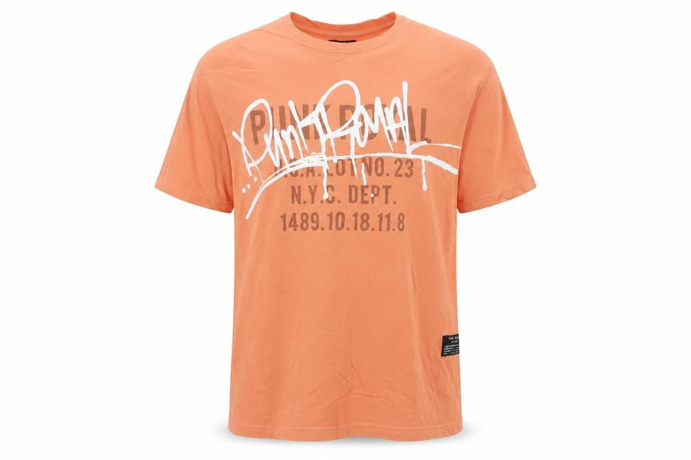 Front view of Punk Royal Men's Orange M Graphic Print Crew Neck Short Sleeve T-Shirt