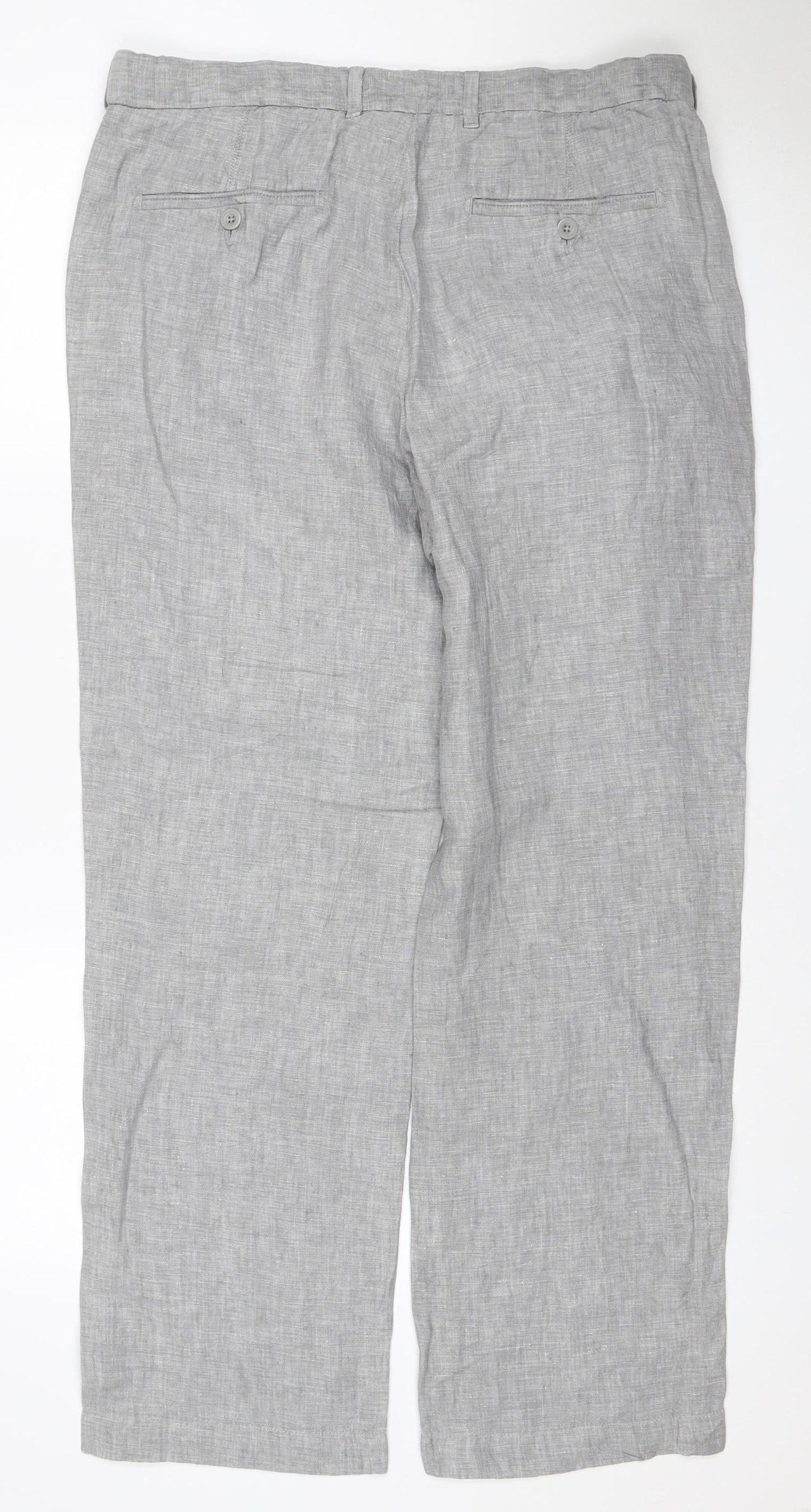 Marks and Spencer Men's Grey Linen 34in Straight Trousers 29in Leg
