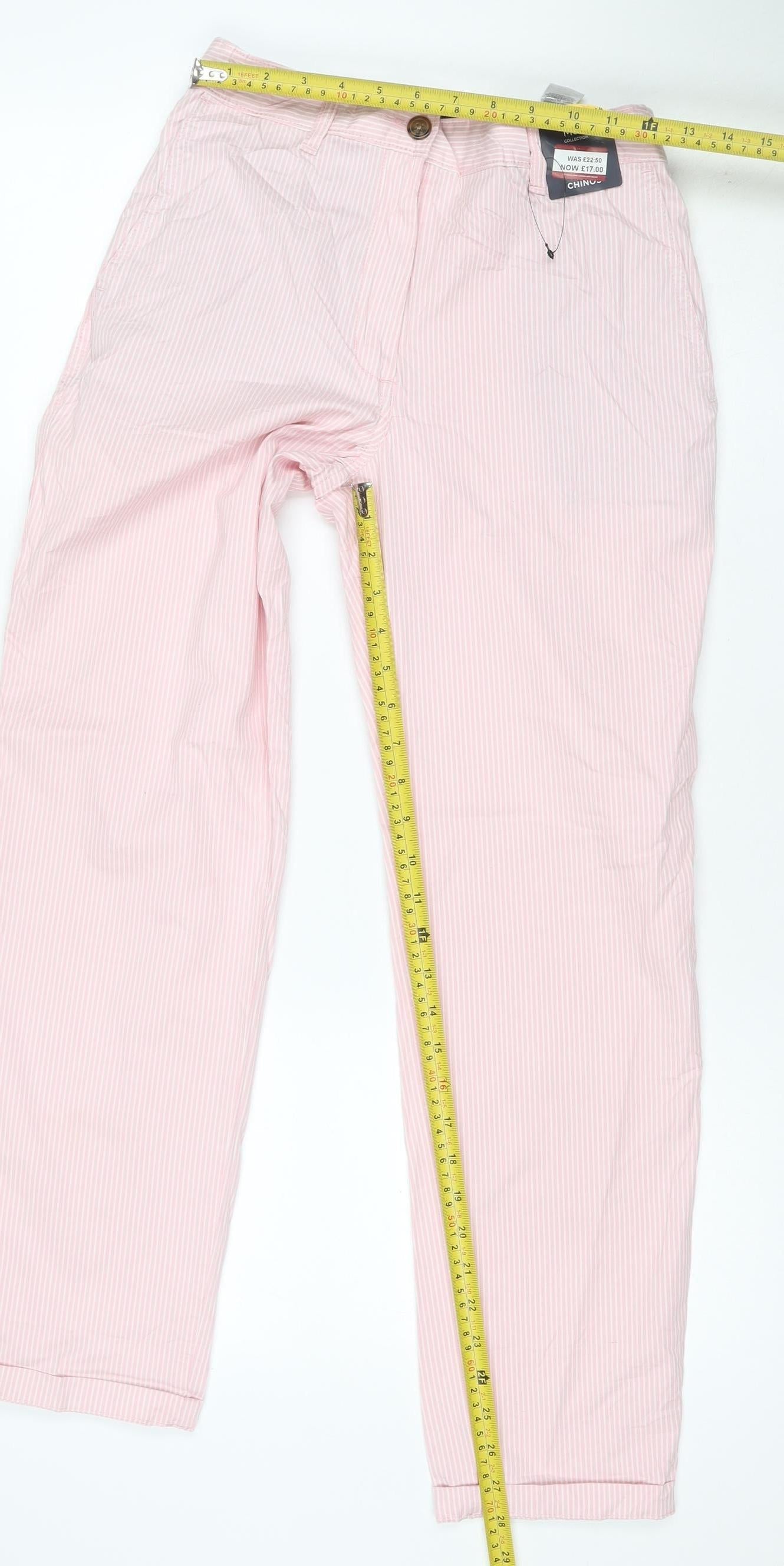 M&S Women Pink Stripe Size 6 Slim Tapered Chino Trousers