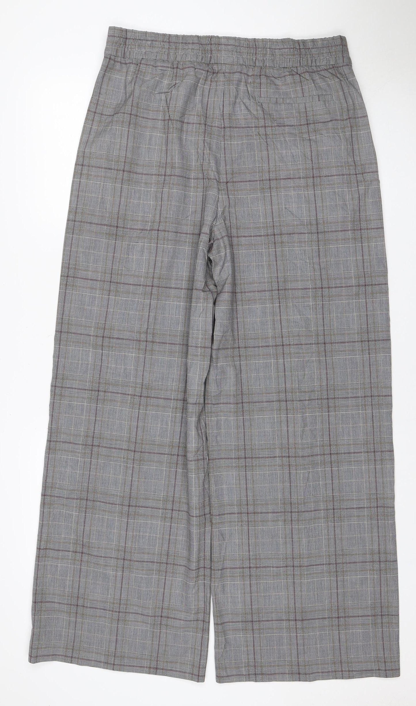 Marks & Spencer Women Grey Check Wide Leg Trousers UK 14 Regular