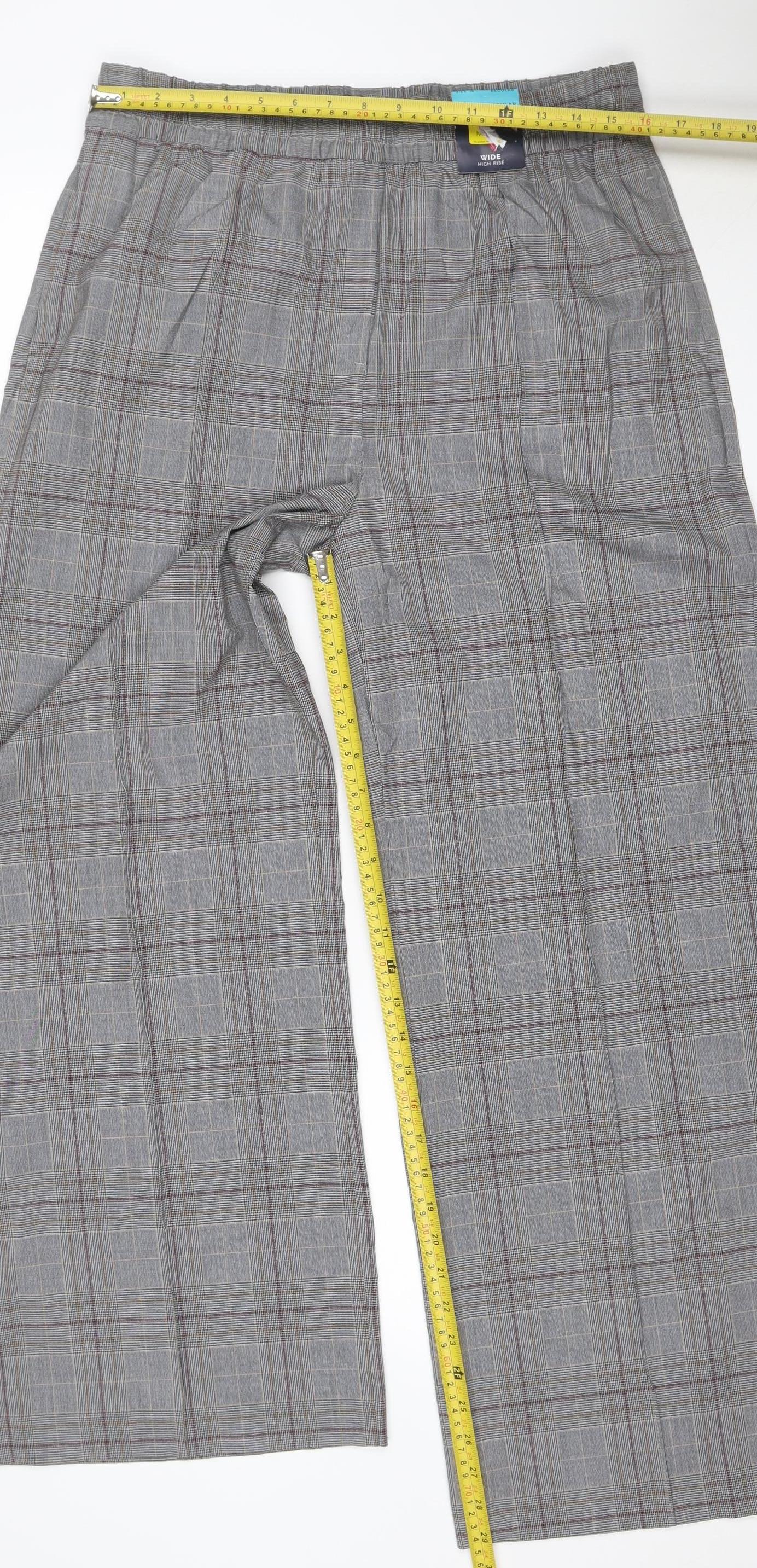 Marks & Spencer Women Grey Check Wide Leg Trousers UK 14 Regular