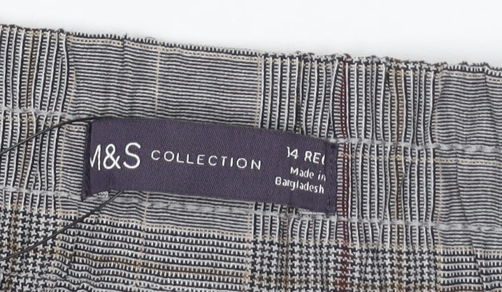 Marks & Spencer Women Grey Check Wide Leg Trousers UK 14 Regular