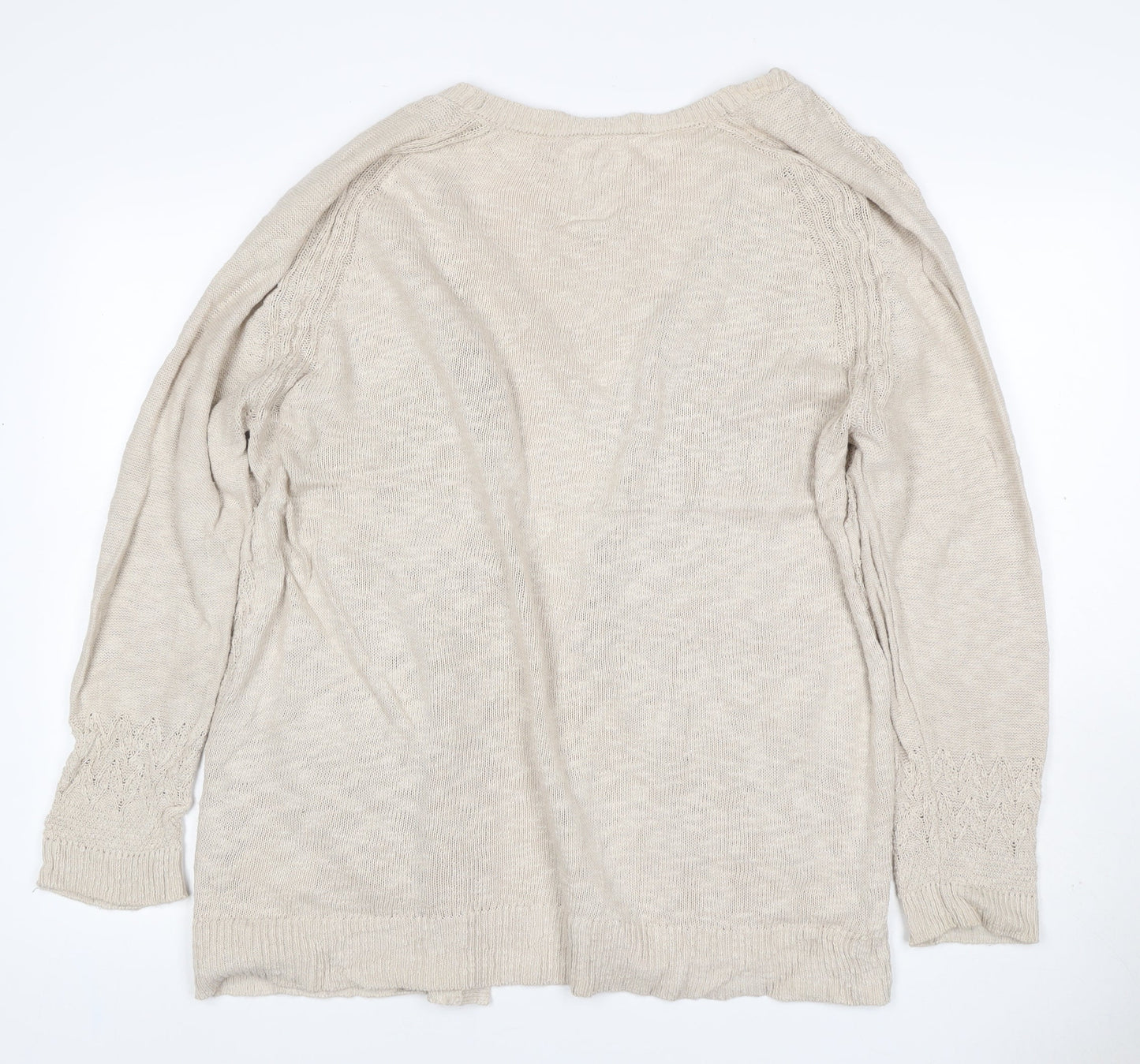 Mantaray Women Beige Size 20 Open Knit V-Neck Cotton Cardigan