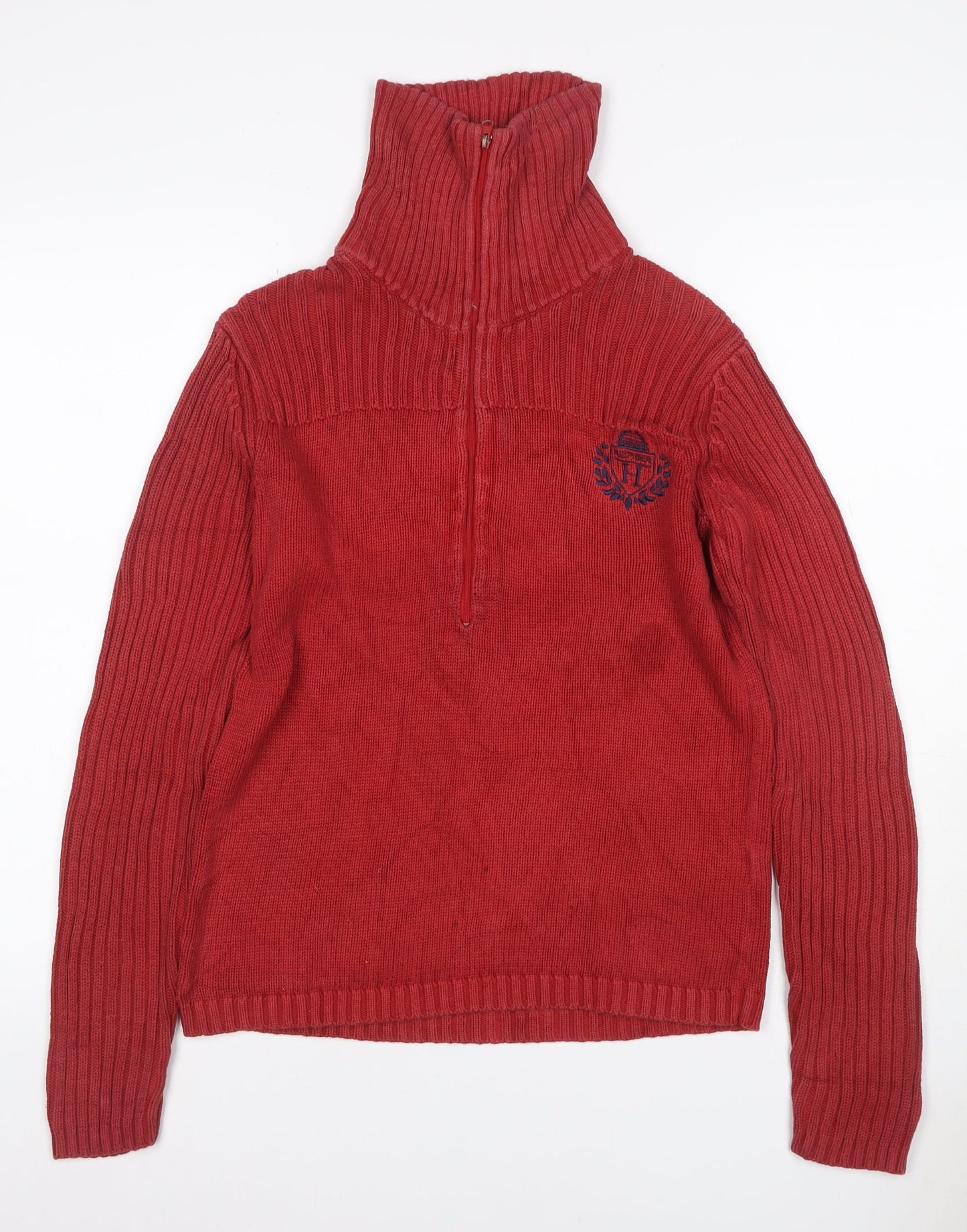 Tommy Hilfiger Women’s Red L Half Zip High Neck Cotton Knit Jumper