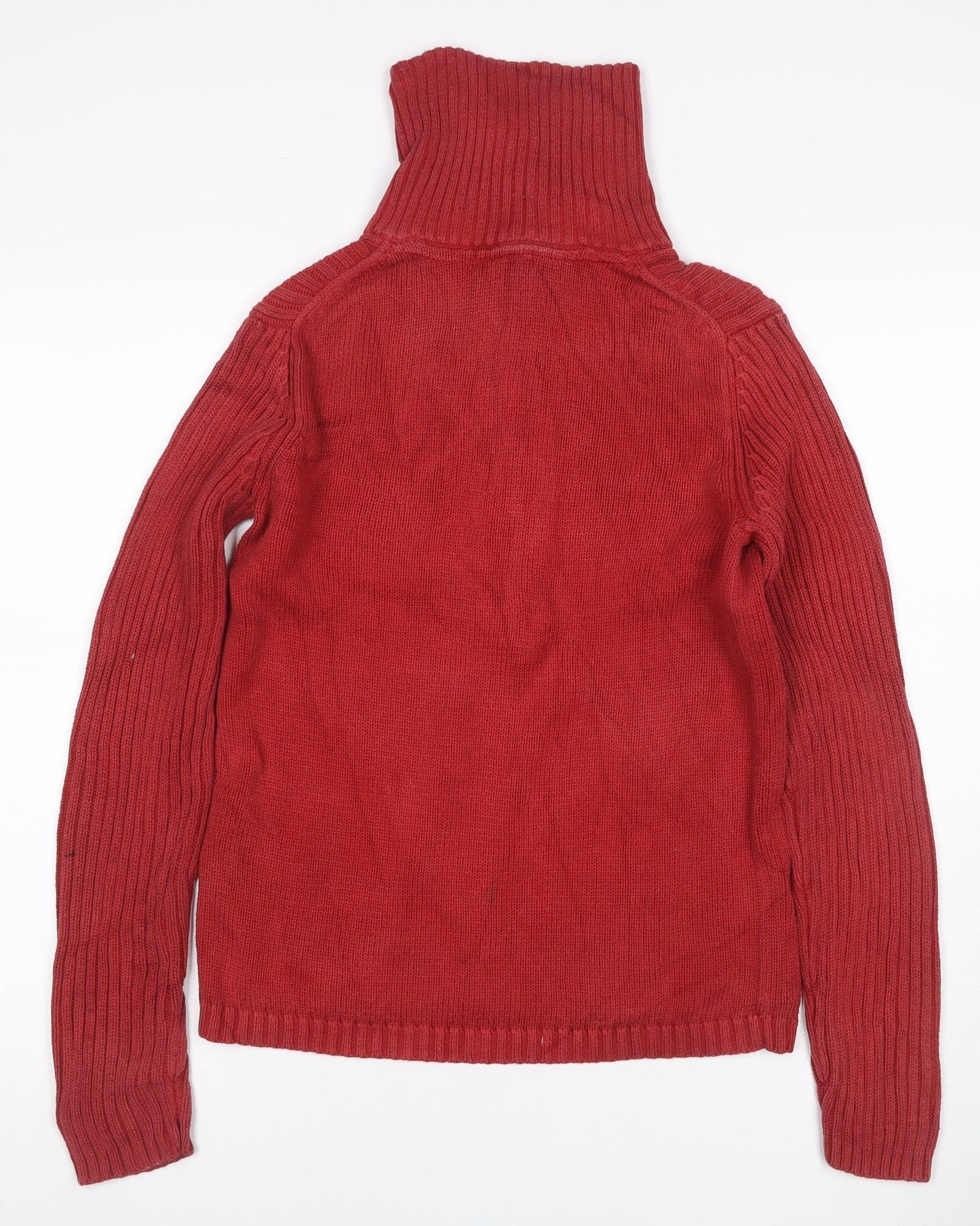 Tommy Hilfiger Women’s Red L Half Zip High Neck Cotton Knit Jumper