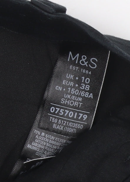 Marks and Spencer Women Black UK 10 Short Tailored Straight Trousers