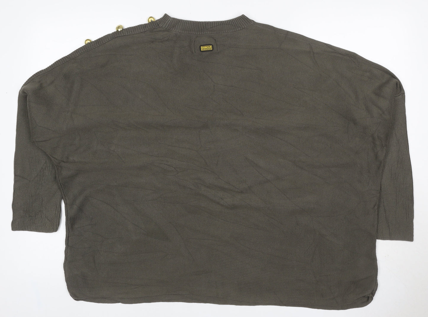 Barbour Women Green UK 10 Cotton Button Shoulder Crew Neck Jumper