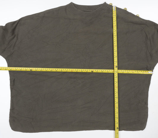 Barbour Women Green UK 10 Cotton Button Shoulder Crew Neck Jumper