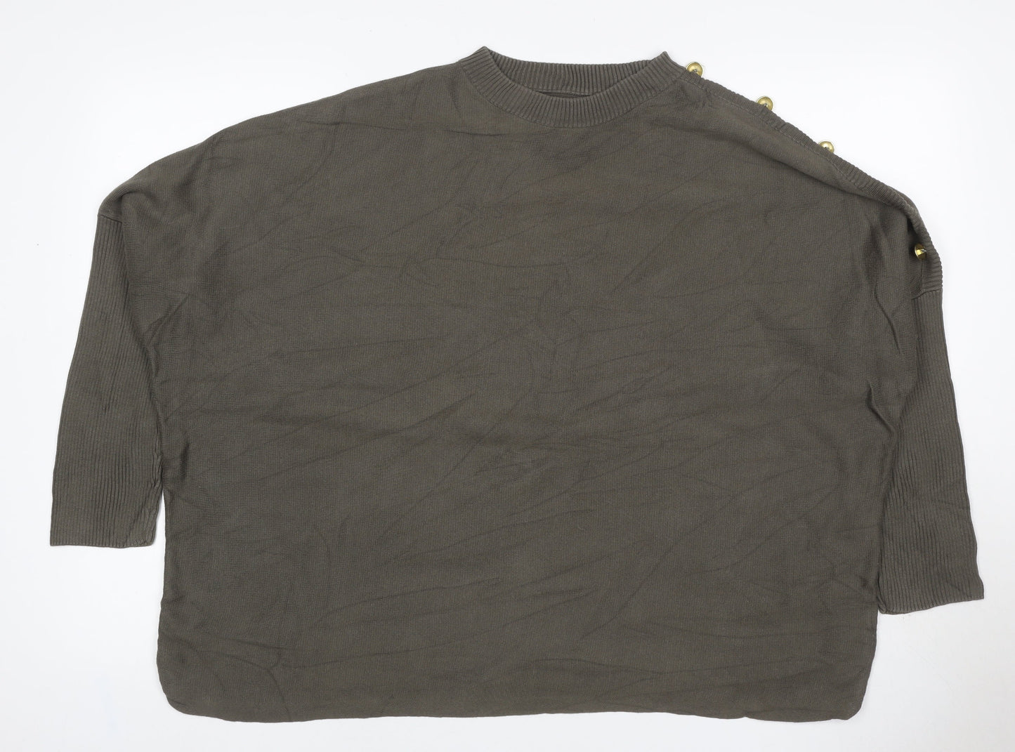 Barbour Women Green UK 10 Cotton Button Shoulder Crew Neck Jumper