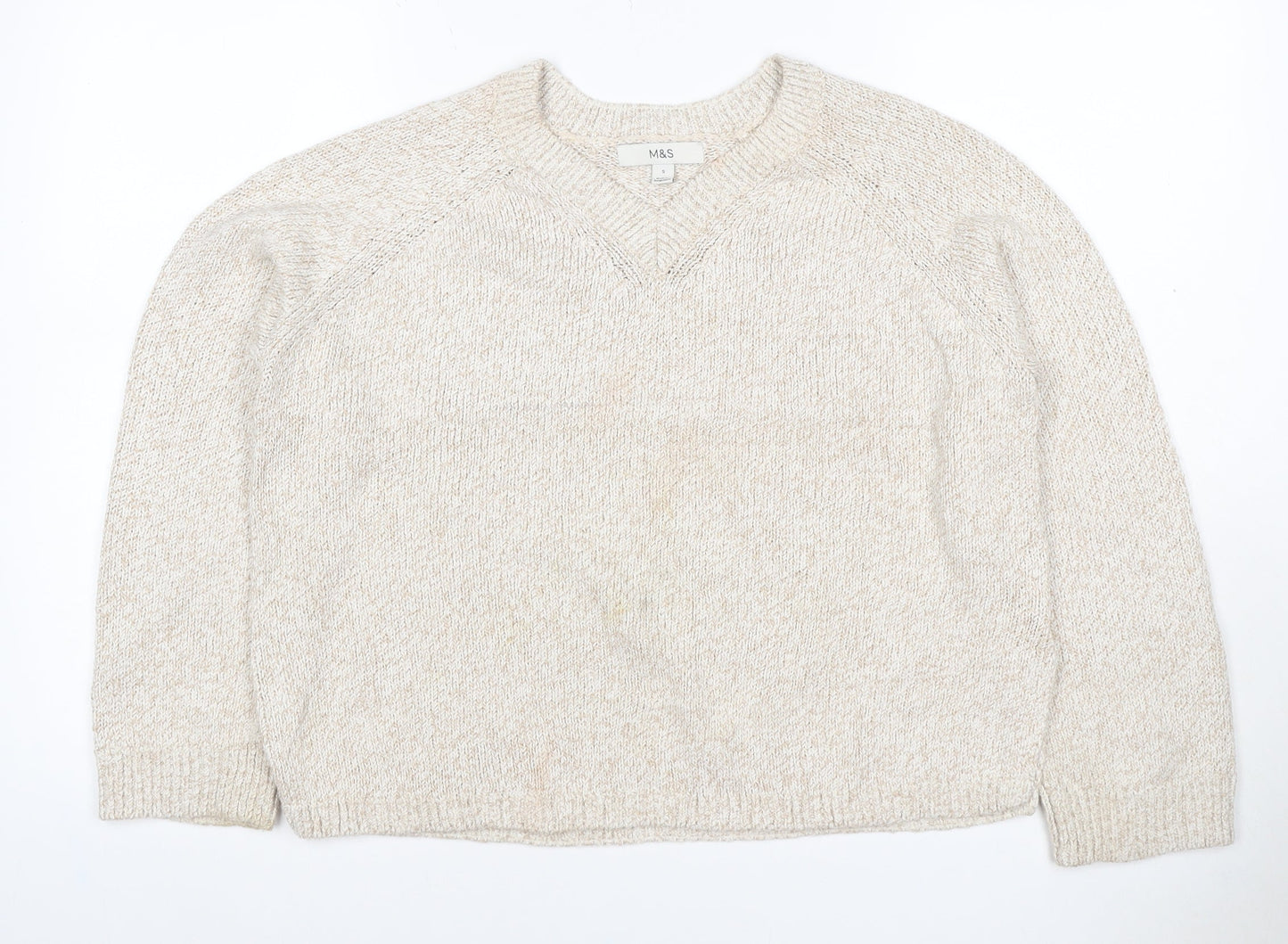 Marks and Spencer Women Ivory S Crew Neck Knit Raglan Jumper