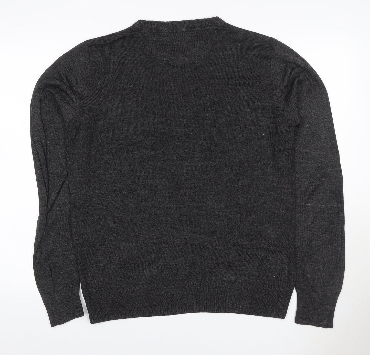 Brave Soul Men’s Grey M Crew Neck Fine Knit Acrylic Pullover Jumper