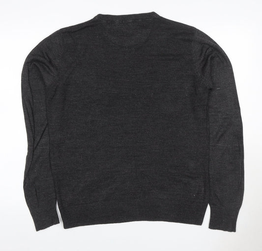 Brave Soul Men’s Grey M Crew Neck Fine Knit Acrylic Pullover Jumper