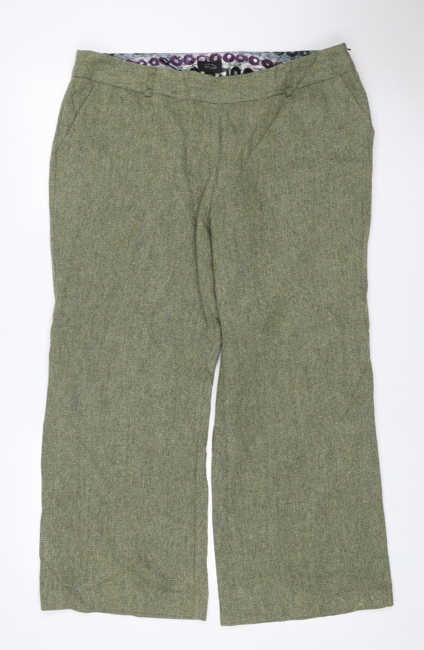 Per Una Speziale Women’s Green Wool Herringbone Trousers UK 18